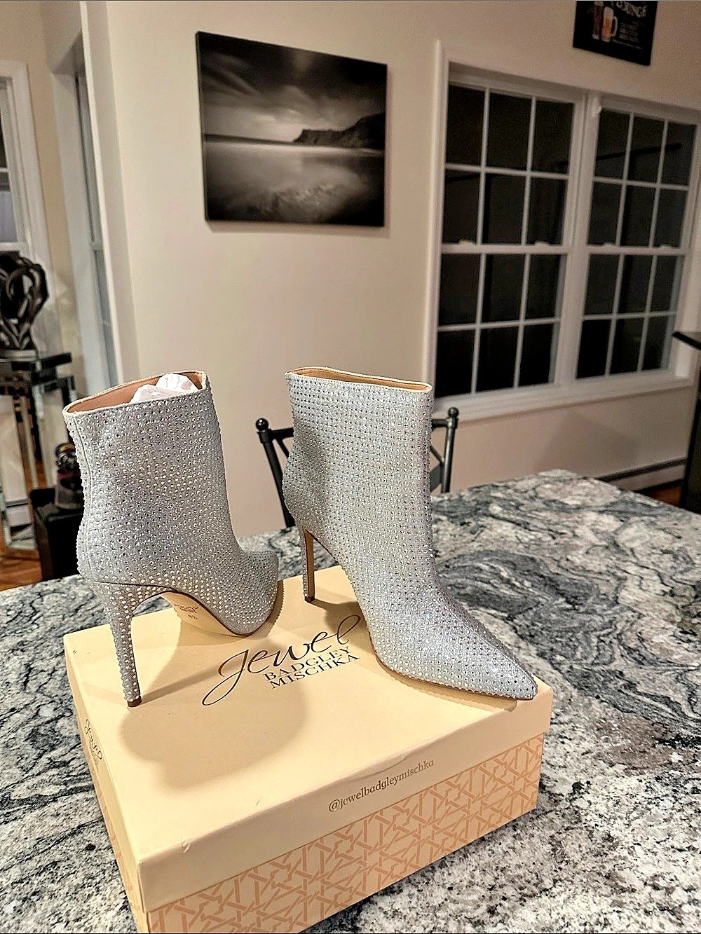 Jewel Badgley Mischka Jude Rhinestone Ankle Bootie Silver
